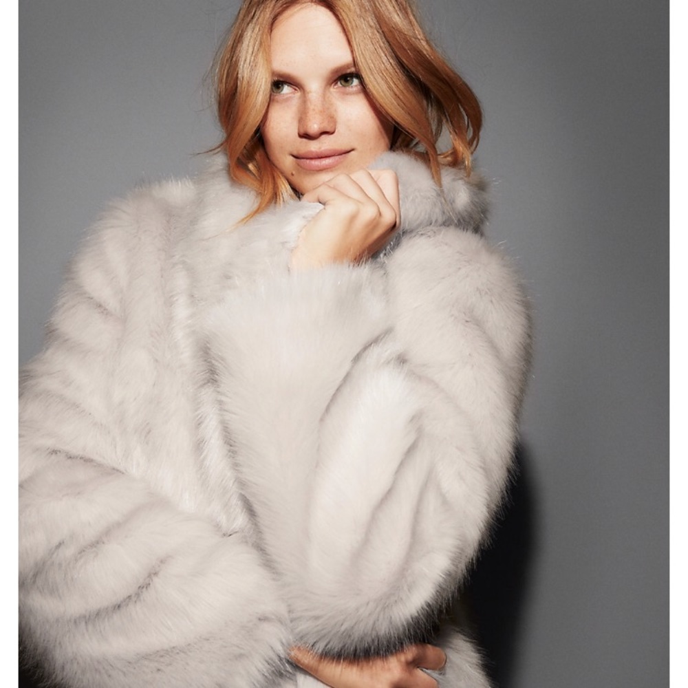 NWT EXPRESS Long Faux Fur Coat (ashy-white color)